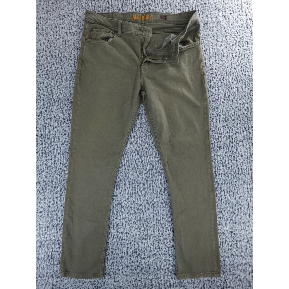 Alesbury Mens‎ Slim Fit Pants Olive Green 5-Pocket Cotton Blend 36x32